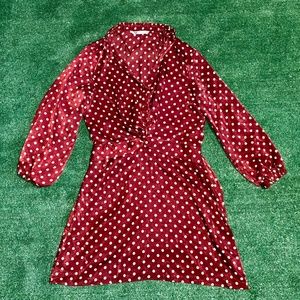Zara Women's Polka Dot Maroon Red Dress Large